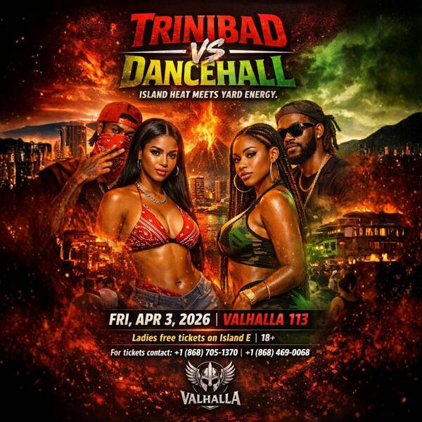 Trinibad vs Dancehall event artwork, held at Valhalla 113 in April 2026